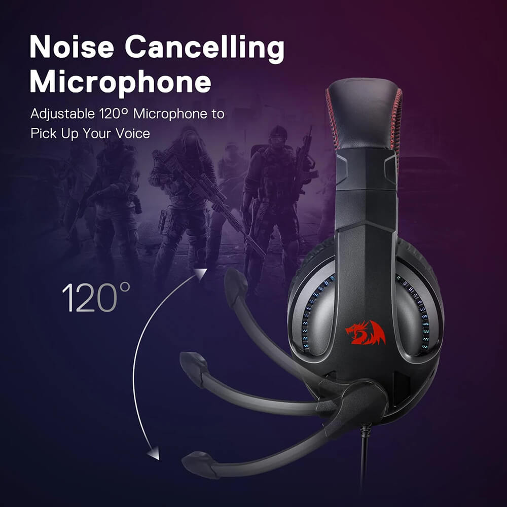 Redragon H211 Cronus Gaming-headset met zwarte bekabeling, stereo surroundgeluid, ruisonderdrukkende microfoon, dynamische RGB- achtergrondverlichting, 40 mm drivers, over-ear hoofdtelefoon Redragon H211 Cronus Gaming-headset met zwarte bekabeling, stereo surroundgeluid, ruisonderdrukkende microfoon, dynamische RGB- achtergrondverlichting, 40 mm drivers, over-ear hoofdtelefoon