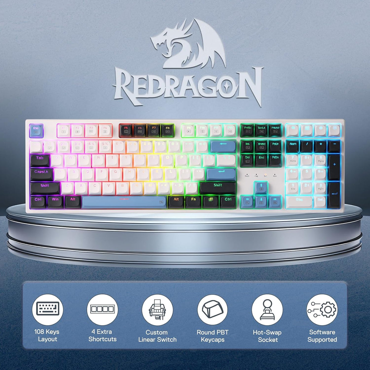 Redragon K668 TRUNDLE Gaming Keyboard With Hot Swappable Red Switches