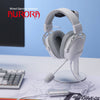 Redragon H376 AURORA USB Gaming Headset (White) — white headset on a desktop stand