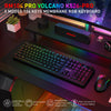 Redragon K526 PRO black RGB keyboard on a gaming desk, showing its display and knob