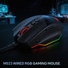 Redragon M923 STEALTH wired RGB gaming mouse on a gaming desk