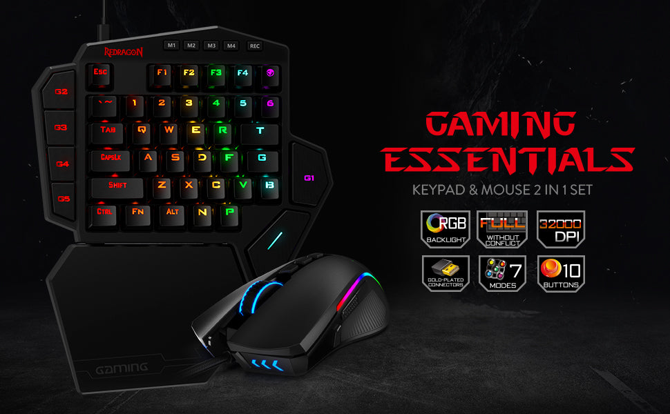 Redragon K585-BA RGB One-Handed Gaming Keyboard & M721-Pro RGB Gaming Mouse Combo Set (2 in 1)