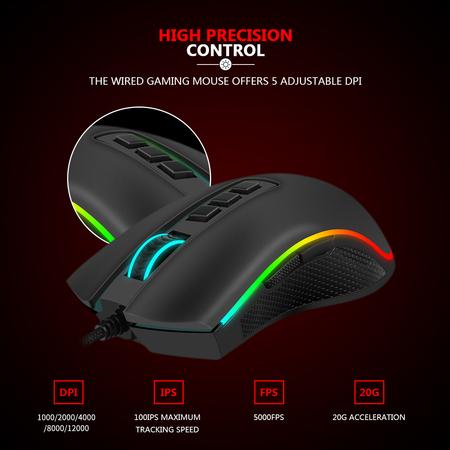 Redragon M711-FPS COBRA FPS Gaming Mouse with with 16.8 Million RGB Color Backlit, 24,000 DPI, 7 Programmable Buttons (Black)