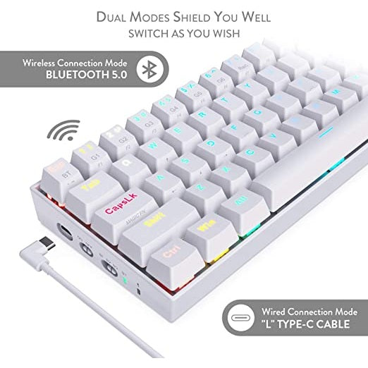 Redragon K530 RGB Draconic Wireless Mechanical Gaming Keyboard with Tactile Brown Switches (White)